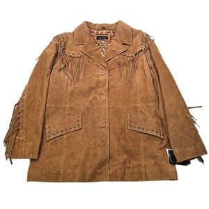 Excelled Suede Leather Fringe Jacket Womens 2XL Brown Western Cowboy Rare NEW
